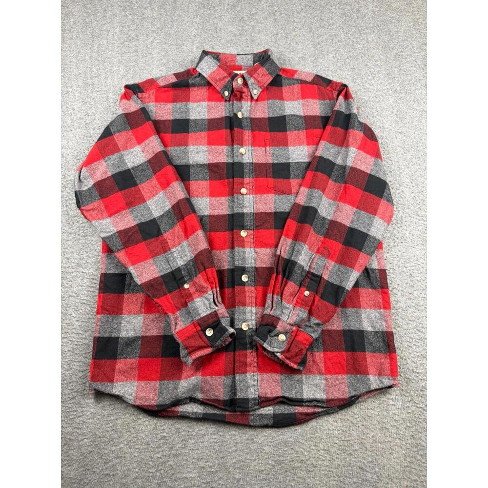 REDHEAD Men's Medium Plaid Flannel Shirt Red Black Gray Long Sleeve Button Up‎